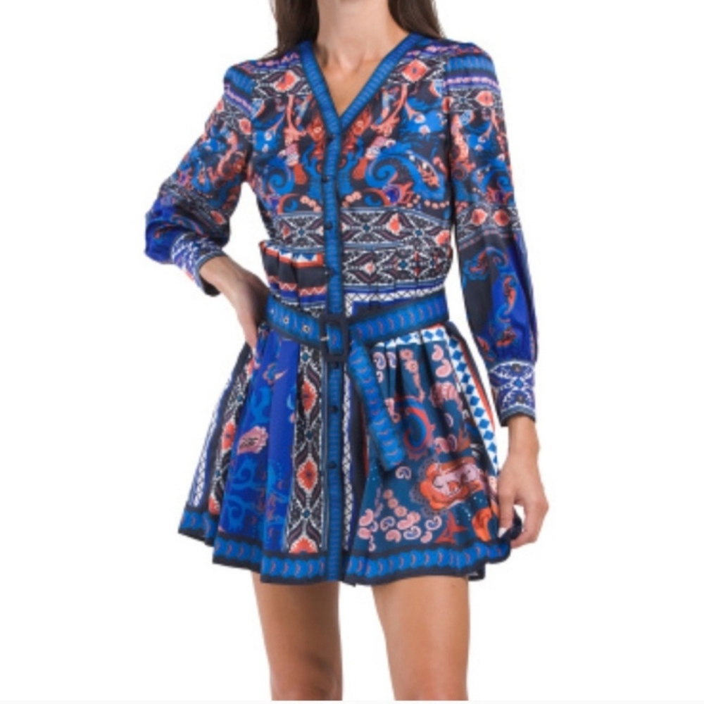 Dalia MacPhee Blue Printed Shirt Midi Dress XL